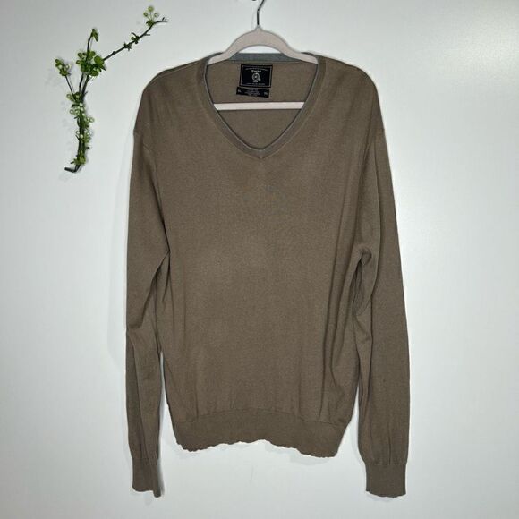 Maker & Company Silk Cashmere Blend Tan Taupe V-Neck Sweater Mens - Picture 1 of 5